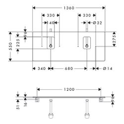 Hansgrohe Xelu Q Konsole 1360x550mm, 2 Ausschnitte für Aufsatzwaschtisch, Hahnloch,... HANSGROHE-54125050 4059625457856 (Abb. 1)