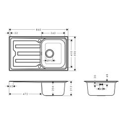 hansgrohe Einbauspüle S44 S440-A342 86342 mit Abtropffläche lang, automatischer Gar... HANSGROHE-43365800 4059625514405 (Abb. 1)