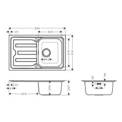 hansgrohe Einbauspüle S44 S440-F342 79342 mit Abtropffläche kurz, automatischer Gar... HANSGROHE-43368800 4059625514375 (Abb. 1)