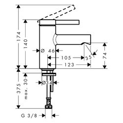 Hansgrohe Standventil Zesis S 70, DN 15, G 1/2", mit Hebelgriff, ohne Ablaufgarnitu... HANSGROHE-74713670 4059625563106 (Abb. 1)