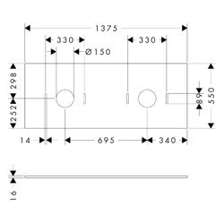 Hansgrohe Xilesa E Konsole 1375x550mm, 2 Ausschnitte für Aufsatzwaschtisch ohne Hah... HANSGROHE-54280550 4059625547458 (Abb. 1)