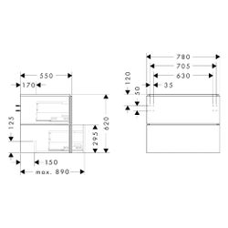 Hansgrohe Xilesa E Waschtischunterschrank 780x550mm, 2 SK für Konsole, Ausschnitt m... HANSGROHE-54299550 4059625556450 (Abb. 1)