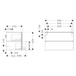 Hansgrohe Xilesa E Waschtischunterschrank 980x550mm, 2 SK PushOpen für Konsole, Aus... HANSGROHE-54302550 4059625556641 (Abb. 1)