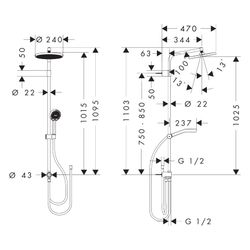 Hansgrohe Activera S Showerpipe Duschsystem 1jet, EcoSmart Reno, Kopfbrause 240mm, ... HANSGROHE-28074000 4059625605141 (Abb. 1)
