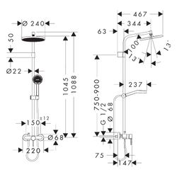 Hansgrohe Activera S Showerpipe Duschsystem 1jet, EcoSmart, Kopfbrause 240mm, Handb... HANSGROHE-28875000 4059625605868 (Abb. 1)