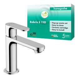 hansgrohe Rebris S Einhebel-Waschtischmischer 110mm 5l/min Chrom mit Zugstangen-Gar... HANSGROHE-72517000 4059625402290 (Abb. 1)