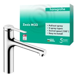 Hansgrohe Zesis M33 Einhebel-Küchenmischer 160mm, 8,2l/min, Ausziehbrause, 2jet, Ch... HANSGROHE-74801000 4059625339770 (Abb. 1)