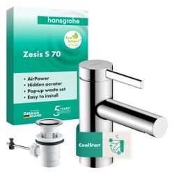 Hansgrohe Zesis S Einhebel-Waschtischmischer 70mm, DN 15, CoolStart, mit Zugstangen... HANSGROHE-74710000 4059625563137 (Abb. 1)