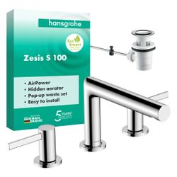 Hansgrohe Zesis S 3-Loch Waschtischarmatur Standmontage Pin-Griff, ComfortZone 100,... HANSGROHE-74733000 4059625557747 (Abb. 1)