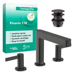 Hansgrohe Finoris 3-Loch Waschtischarmatur 110mm, 5l/min, Push-Open Ablaufgarnitur,... HANSGROHE-76033340 4059625751527 (Abb. 1)