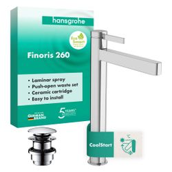 Hansgrohe Finoris Einhebel-Waschtischmischer 260mm, 5l/min, CoolStart für Aufsatzwa... HANSGROHE-76072000 4059625751756 (Abb. 1)