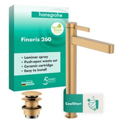Hansgrohe Finoris Einhebel-Waschtischmischer 260mm, 5l/min, CoolStart für AWT, Push... HANSGROHE-76072140 4059625751749 (Abb. 1)