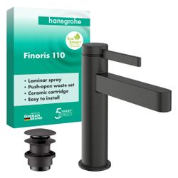 Hansgrohe Finoris Einhebel-Waschtischmischer 110mm, 5l/min, Push-Open Ablaufgarnitu... HANSGROHE-76023340 4059625813423 (Abb. 1)