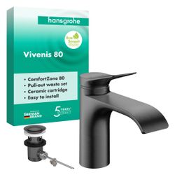 Hansgrohe Vivenis Einhebel-Waschtischmischer 80mm, 5l/min, Zugstangen-Ablaufgarnitu... HANSGROHE-75010340 4059625802441 (Abb. 1)