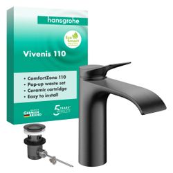 Hansgrohe Vivenis Einhebel-Waschtischmischer 110mm, 5l/min, Zugstangen-Ablaufgarnit... HANSGROHE-75020340 4059625802403 (Abb. 1)