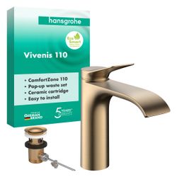 Hansgrohe Vivenis Einhebel-Waschtischmischer 110mm, 5l/min, Zugstangen-Ablaufgarnit... HANSGROHE-75020140 4059625802410 (Abb. 1)
