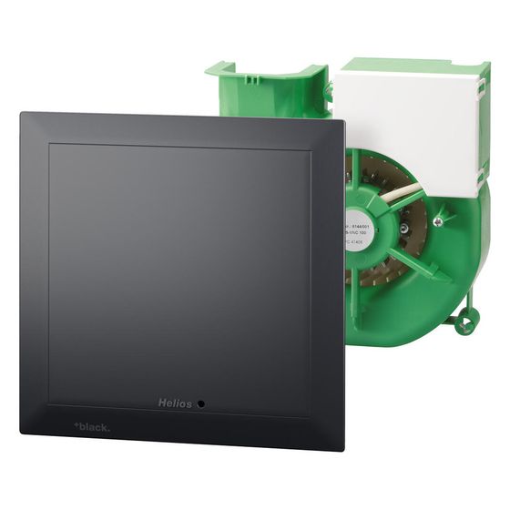 Helios ELS NFC black Ventilatoreinsatz mit Fassade, Volumenströme 7,5-100m3/h wählbar, mit Timer, Intervallfunktion