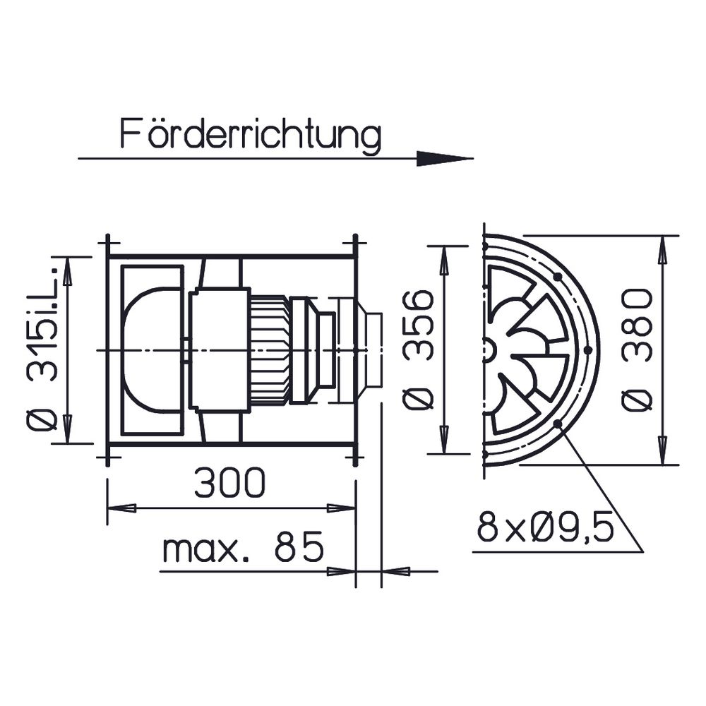 Helios VARW 315/4 EX Radax Hochdruck-Rohrventilator 1-PH, EX, 230V, 2680m3/h, 180W... HELIOS-06738 4010184067382 (Abb. 2)