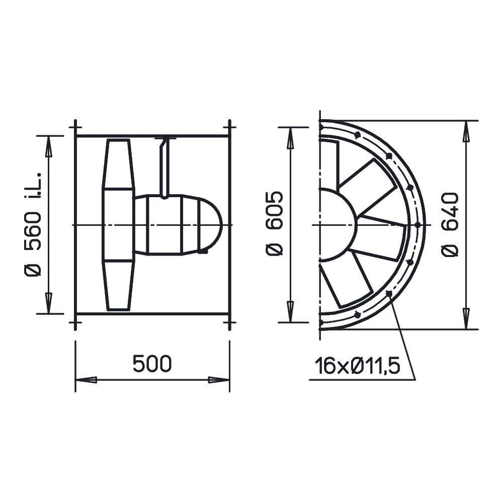 Helios HRFW 560/4 Axial-Hochleistungsventilator 1-PH 230V regelbar, TK, 12180m3/h, 890W... HELIOS-05055 4010184050551 (Abb. 2)