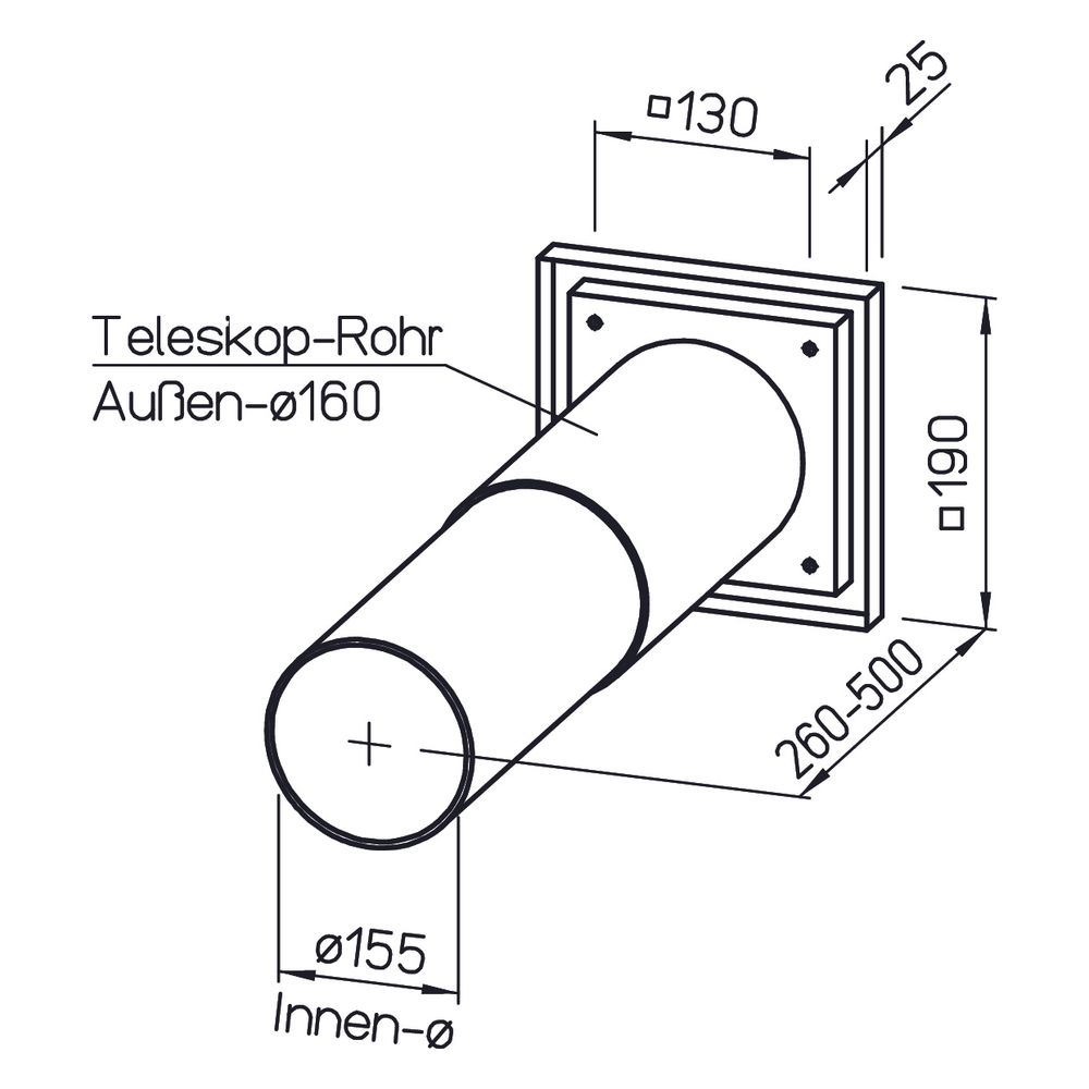 Helios WES 150 Wandeinbausatz DN 155 für UP-Einbau von 260 bis 500mm, Kunststoff... HELIOS-00537 4010184005377 (Abb. 2)