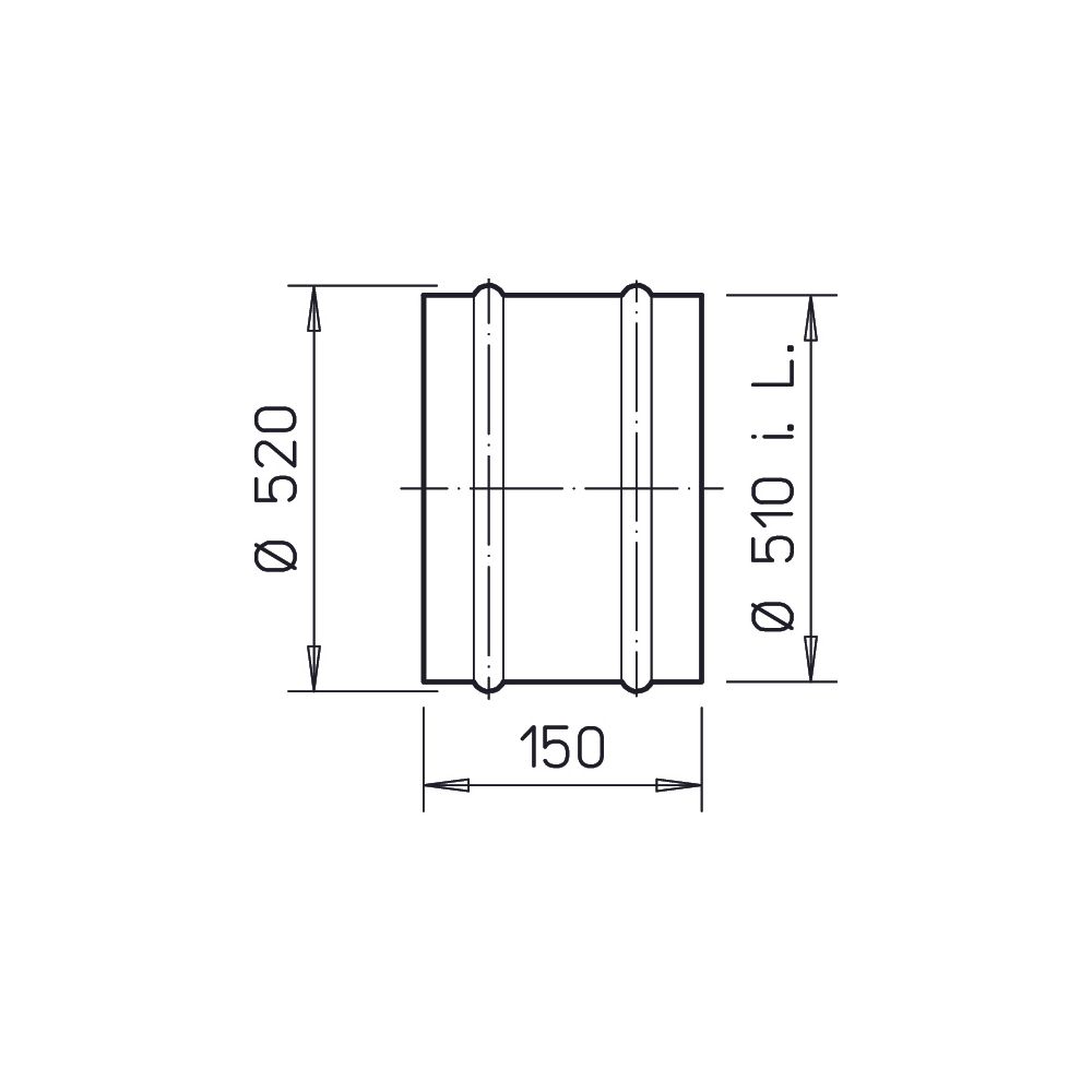 Helios VH 500 Verlängerungshülse DN 500, Länge 15cm, Stahl verzinkt... HELIOS-01348 4010184013488 (Abb. 2)