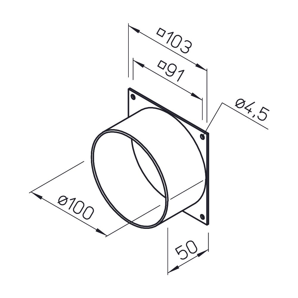 Helios AS 100 Anschlussstutzen mit quadratischer Flanschplatte und rundem Stutzen, Kunsts... HELIOS-05224 4010184052241 (Abb. 2)