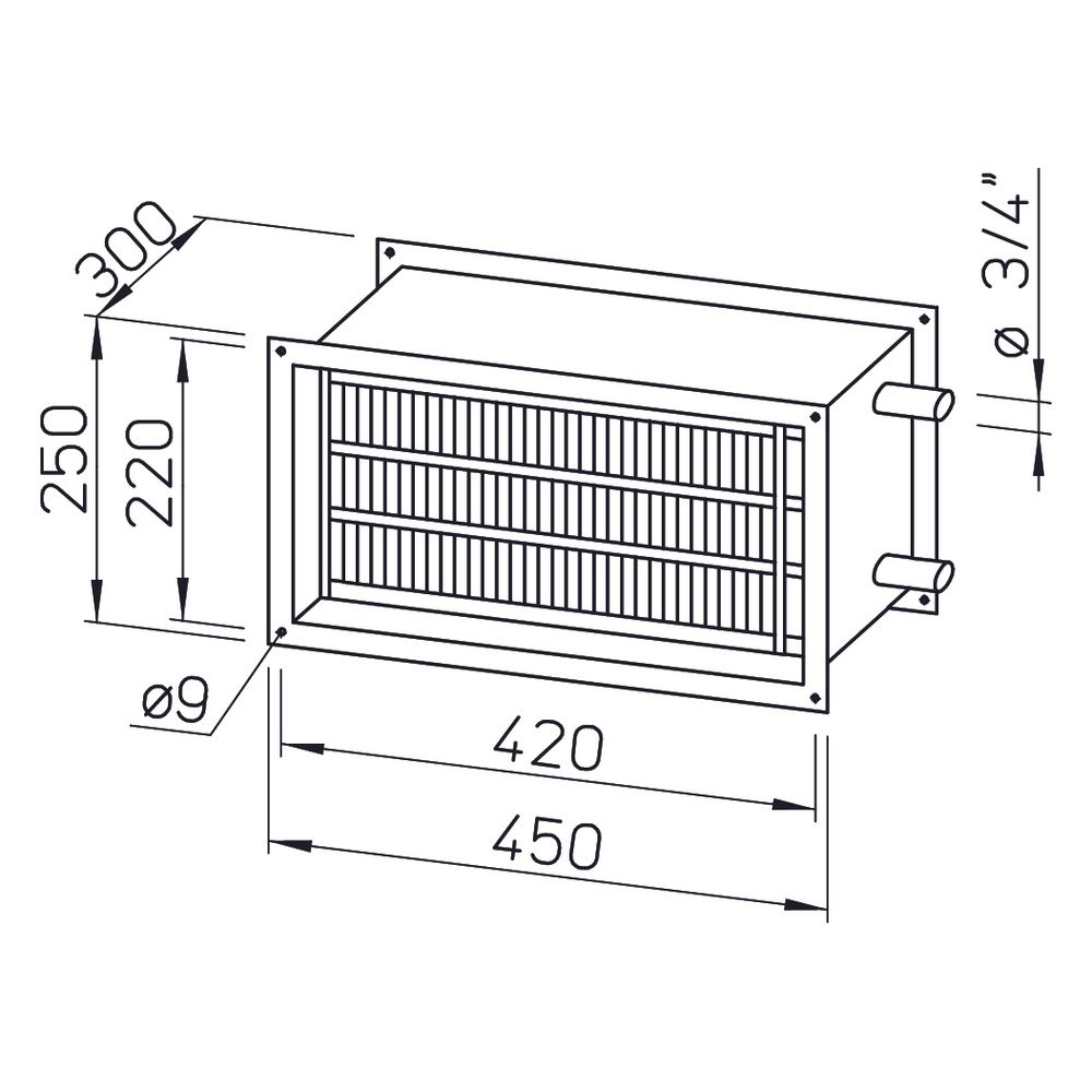 Helios WHR 4/40/20 Warmwasser-Heizregister 450x300x250mm für Rechteck-Kanäle... HELIOS-08783 4010184087830 (Abb. 2)