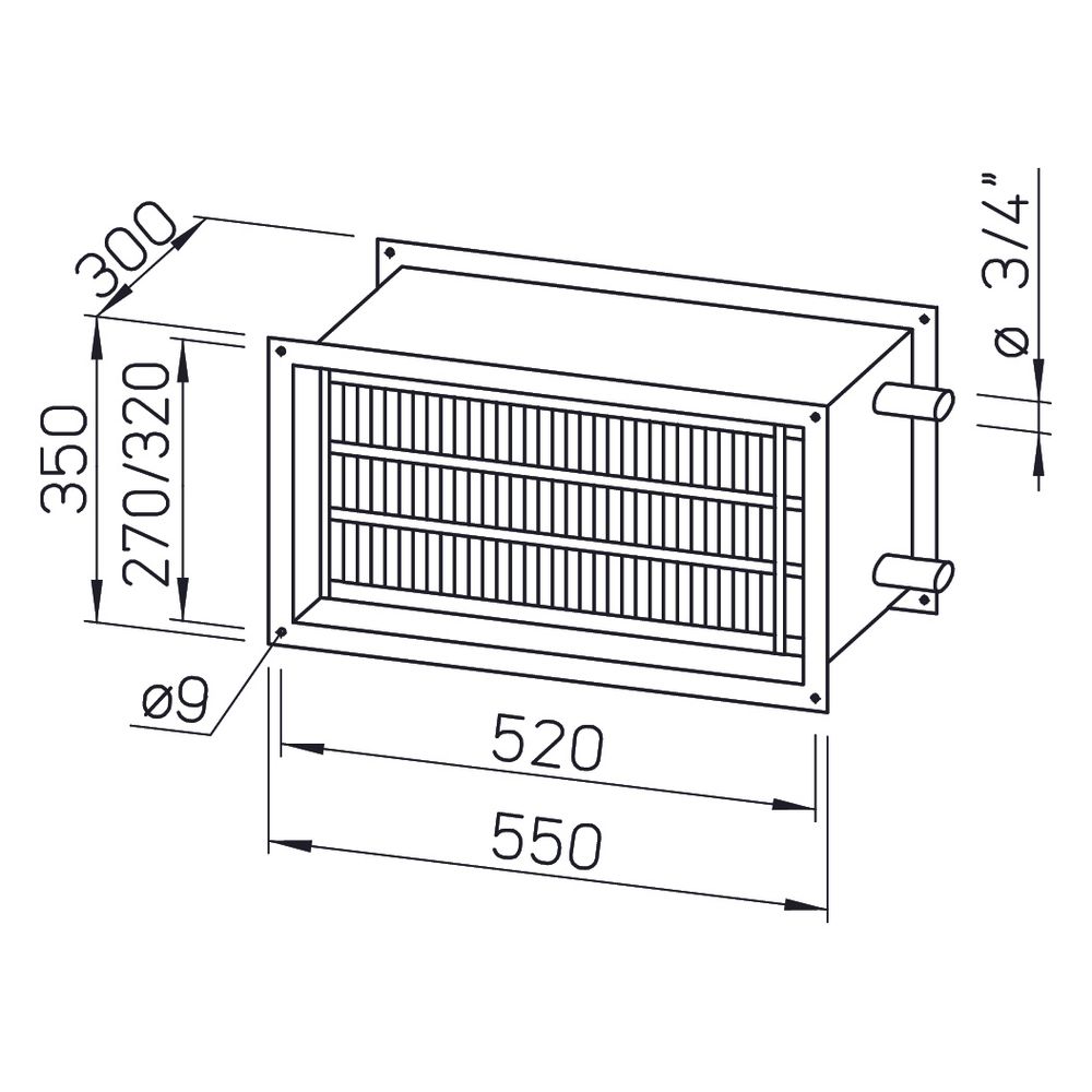 Helios WHR 2/50/25 30 Warmwasser-Heizregister 550x300x350mm für Rechteck-Kanäle... HELIOS-08784 4010184087847 (Abb. 2)