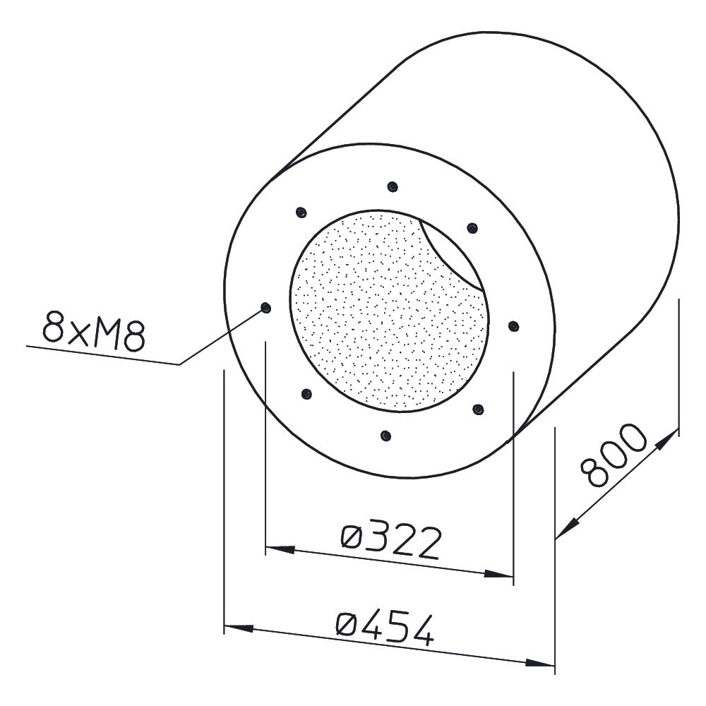 Helios RSD 280/800 Rohrschalldämpfer für Flanschanschluss DN 280, Stahlblech verzinkt... HELIOS-08741 4010184087410 (Abb. 2)