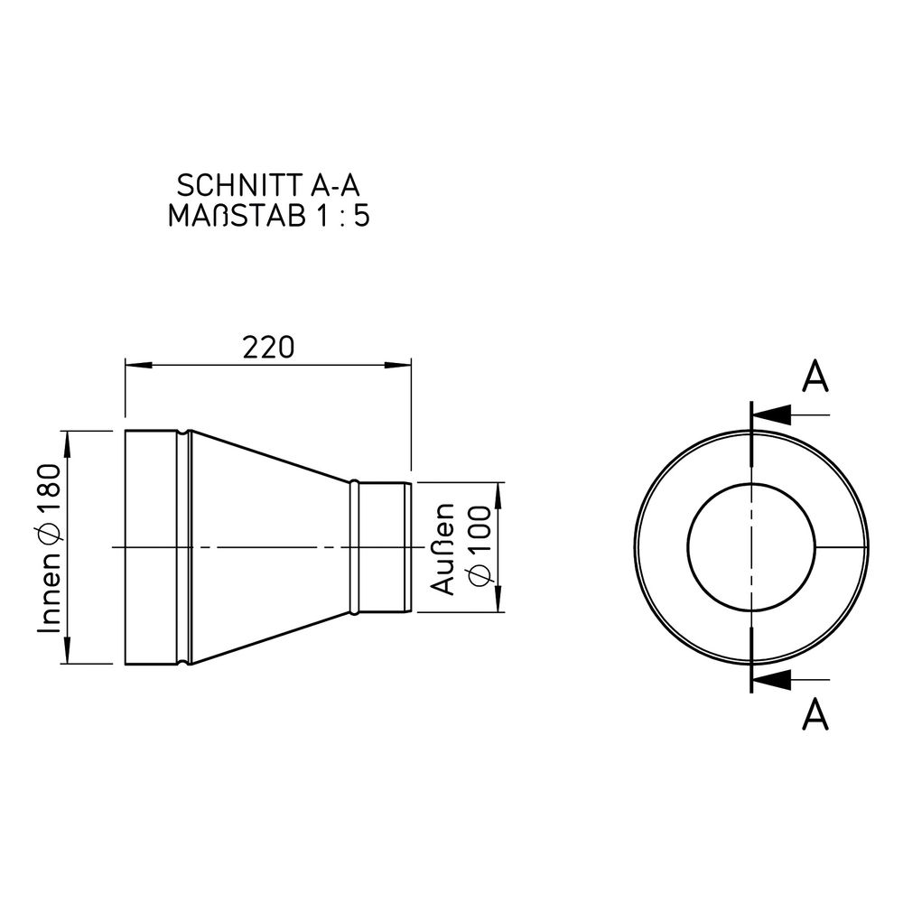 Helios RZ 180/100 Reduzierung von DN 180 auf DN 100, Stahlblech verzinkt... HELIOS-05877 4010184058779 (Abb. 2)