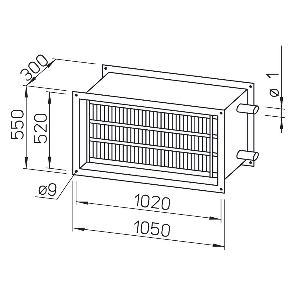 Helios WHR 4/100/50 Warmwasser-Heizregister 1050x300x550mm für Rechteck-Kanäle... HELIOS-08798 4010184087984 (Abb. 2)