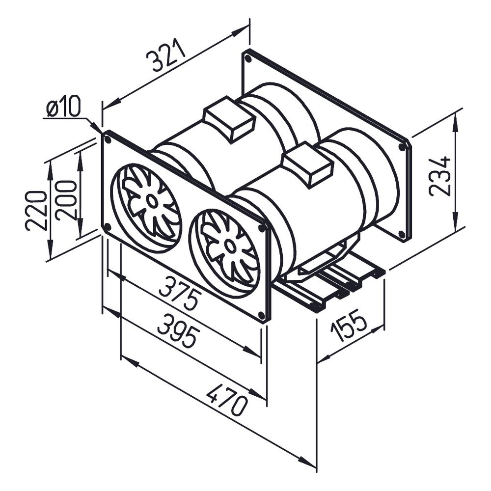 Helios MVP 150 Multivent Parallel-Twin-Unit 1-PH, 230V, 1040m3/h, 80/110W, kompletter Bau... HELIOS-06067 4010184060673 (Abb. 2)