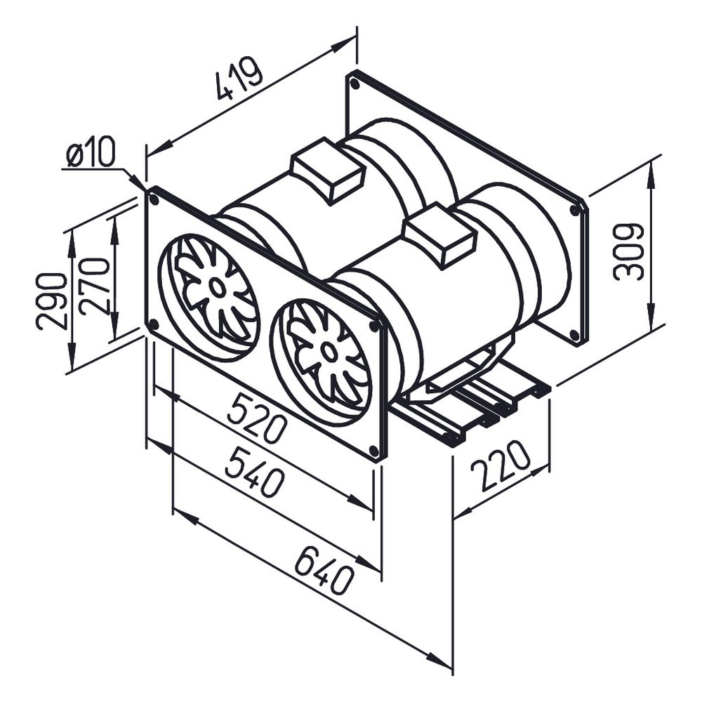 Helios MVP 250 Multivent Parallel-Twin-Unit 1-PH, 230V, 1820m3/h, 170/220W, kompletter Ba... HELIOS-06070 4010184060703 (Abb. 2)
