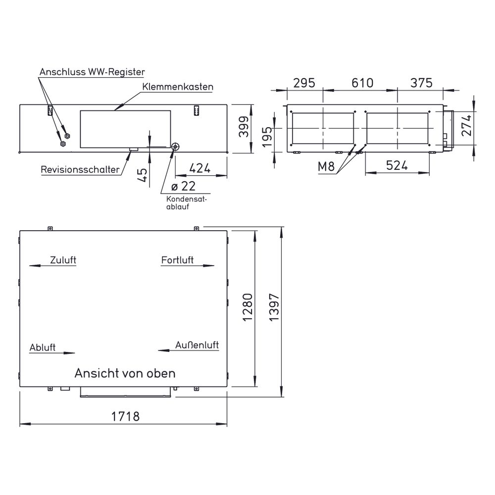 Helios KWL EC 1400 D PRO WW KWL-Deckengerät mit WRG, 450W, 400V, EC-Ventilatoren, elektr.... HELIOS-04174 4010184041740 (Abb. 2)