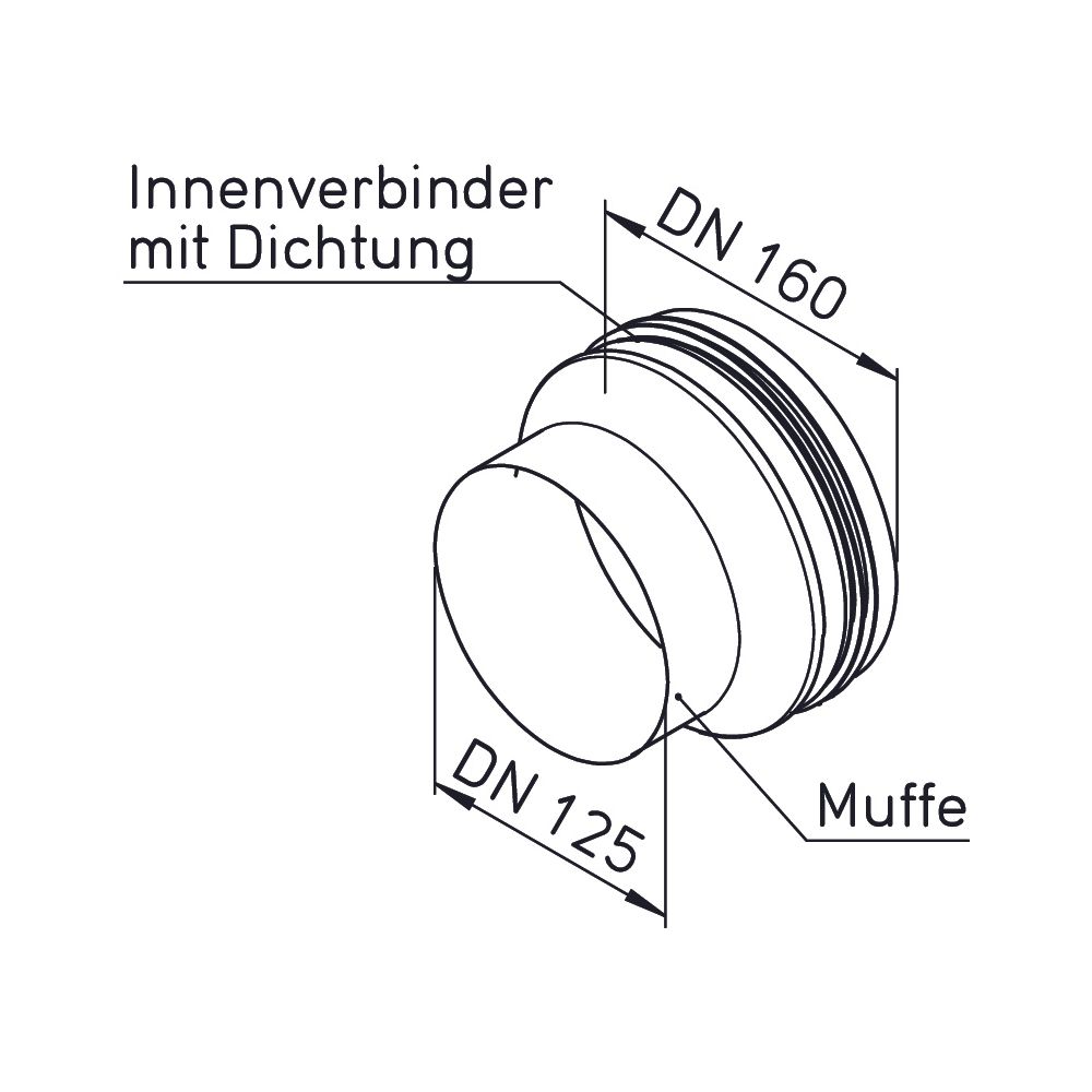 Helios IP-ARZ 125/160 Anschluss-Reduzierung Muffe DN 125 auf Stutzen DN 160 mit Dichtung... HELIOS-09458 4010184094586 (Abb. 2)