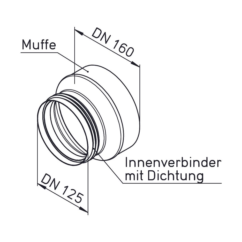 Helios IP-ARZ 160/125 Anschluss-Reduzierung Muffe DN 160 auf Stutzen DN 125 mit Dichtung... HELIOS-09358 4010184093589 (Abb. 2)