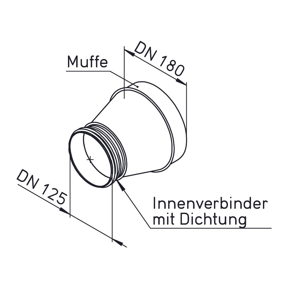 Helios IP-ARZ 180/125 Anschluss-Reduzierung Muffe DN 180 auf Stutzen DN 125 mit Dichtung... HELIOS-09360 4010184093602 (Abb. 2)