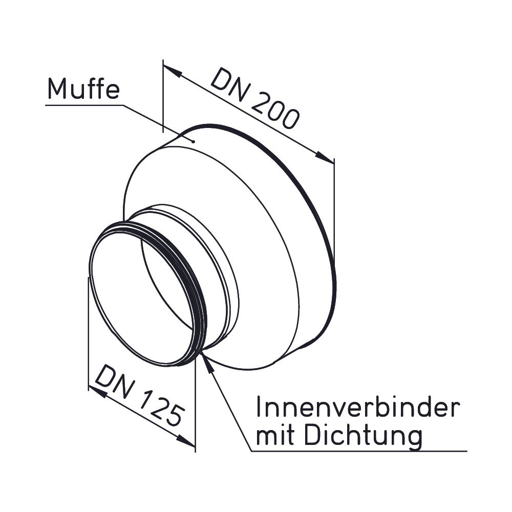 Helios IP-ARZ 200/125 Anschluss-Reduzierung Muffe DN 200 auf Stutzen DN 125 mit Dichtung... HELIOS-09359 4010184093596 (Abb. 2)