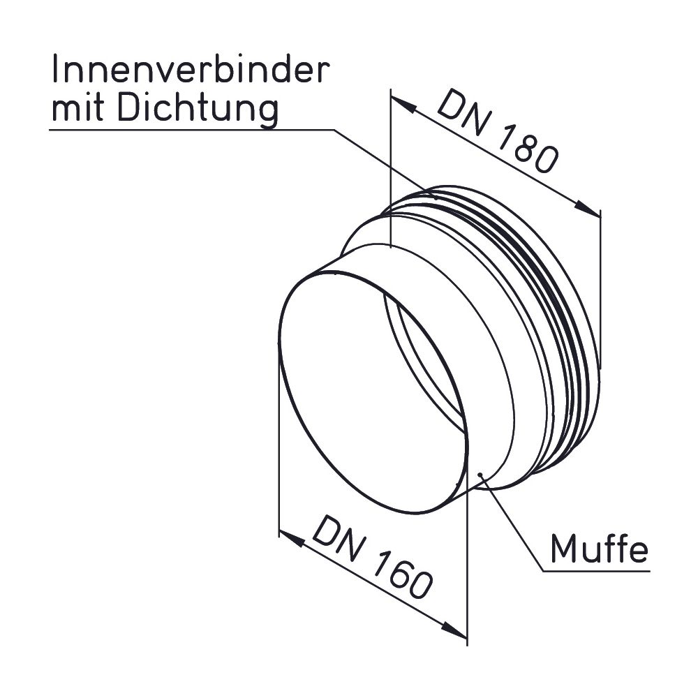 Helios IP-ARZ 160/180 Anschluss-Reduzierung Muffe DN 160 auf Stutzen DN 180 mit Dichtung... HELIOS-09459 4010184094593 (Abb. 2)