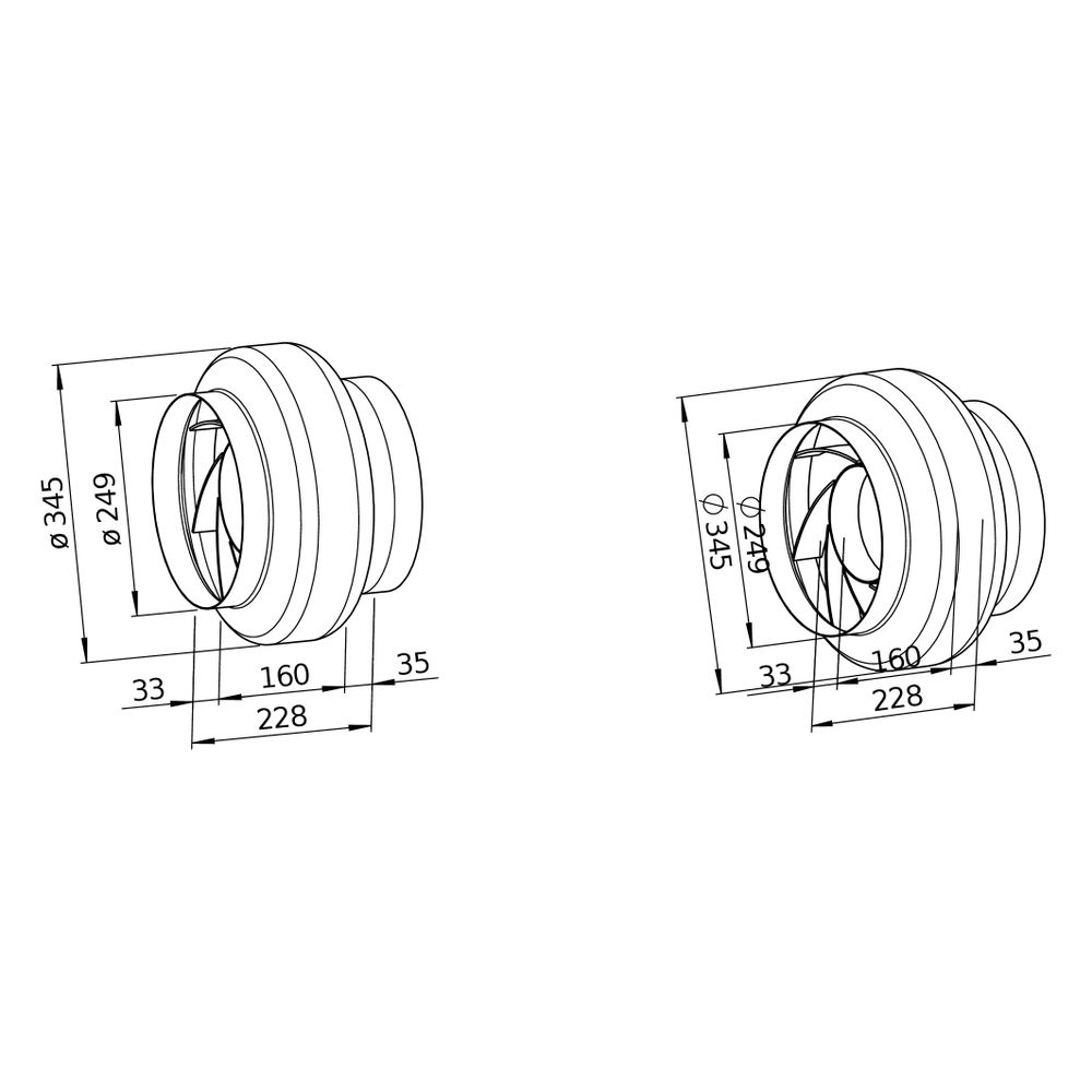 Helios RR EC 250 B Radial-Rohrventilator EC, 1-PH 230V regelbar, DN 250, 1200m3/h, 170W... HELIOS-05787 4010184057871 (Abb. 2)