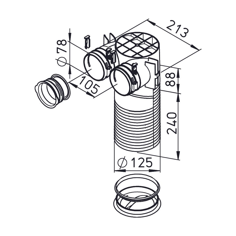 Helios FRS-DWK 2-75/125 FlexPipe Decken-/Wandkasten DN 125 und 2 Stutzen rund DN 75 für D... HELIOS-03857 4010184038573 (Abb. 2)