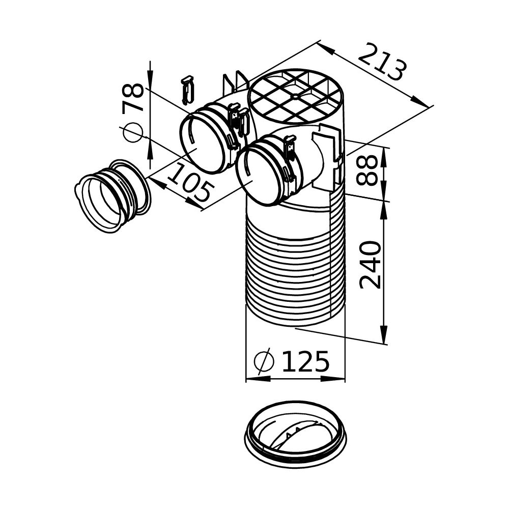 Helios FlexPipe Decken-Wandkasten FRS-DWK 2-75/125, DN 125 und 2 Stutzen rund DN 75 für D... HELIOS-03857 4010184038573 (Abb. 3)