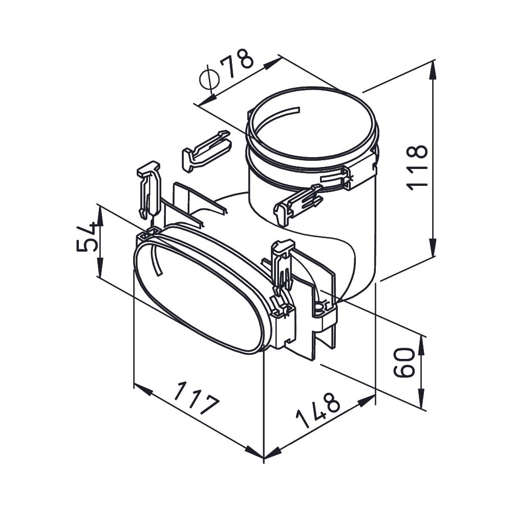 Helios FRS-ÜV 51-75 FlexPipe Übergang vertikal 90 Grad oval 51mm auf rund DN 75... HELIOS-03860 4010184038603 (Abb. 2)