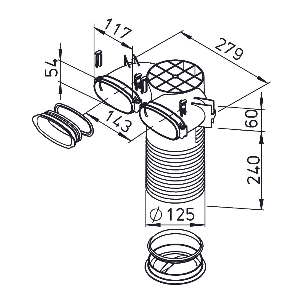 Helios FRS-DWK 2-51/125 FlexPipe Decken-/Wandkasten DN 125 und 2 Stutzen oval 51mm für De... HELIOS-03858 4010184038580 (Abb. 2)