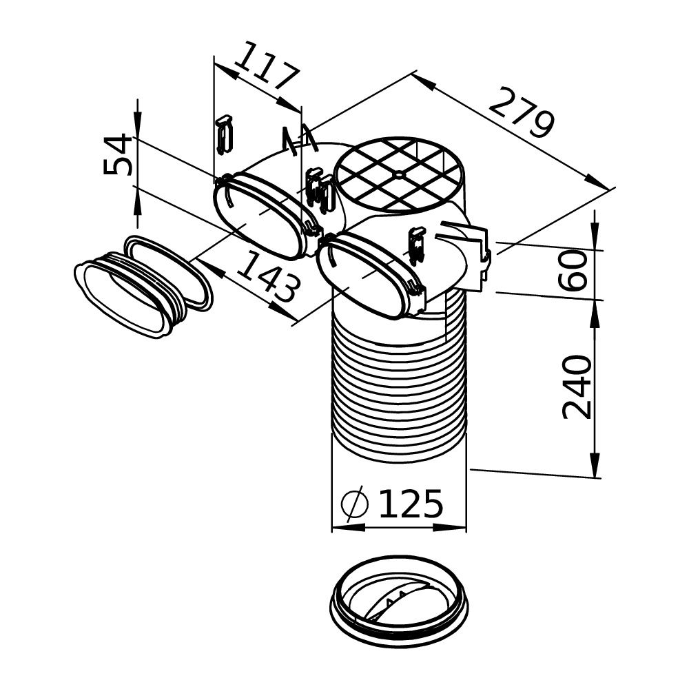 Helios FlexPipe Decken-Wandkasten FRS-DWK 2-51/125, DN 125 und 2 Stutzen oval 51mm für De... HELIOS-03858 4010184038580 (Abb. 3)