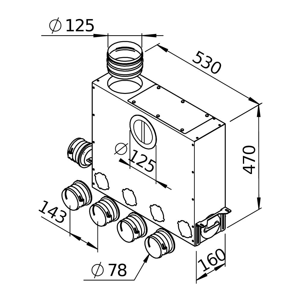 Helios FlexPipe Multi-Verteilerkasten FRS-MVK 4 und 1-75/125, 5 Einzelstutzen rund DN 75,... HELIOS-03843 4010184038436 (Abb. 3)