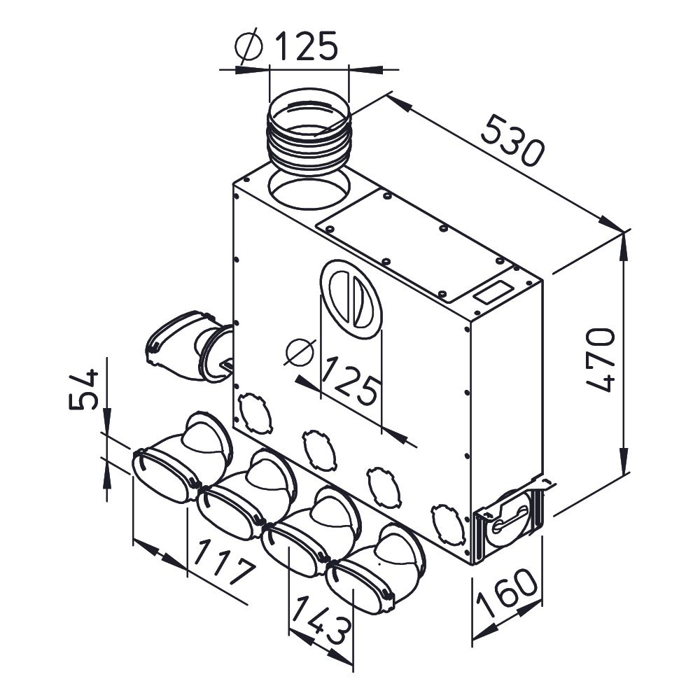 Helios FRS-MVK 4 und 1-51/125 FlexPipe Multi-Verteilerkasten 5 Einzelstutzen oval 51mm, 2... HELIOS-03841 4010184038412 (Abb. 2)