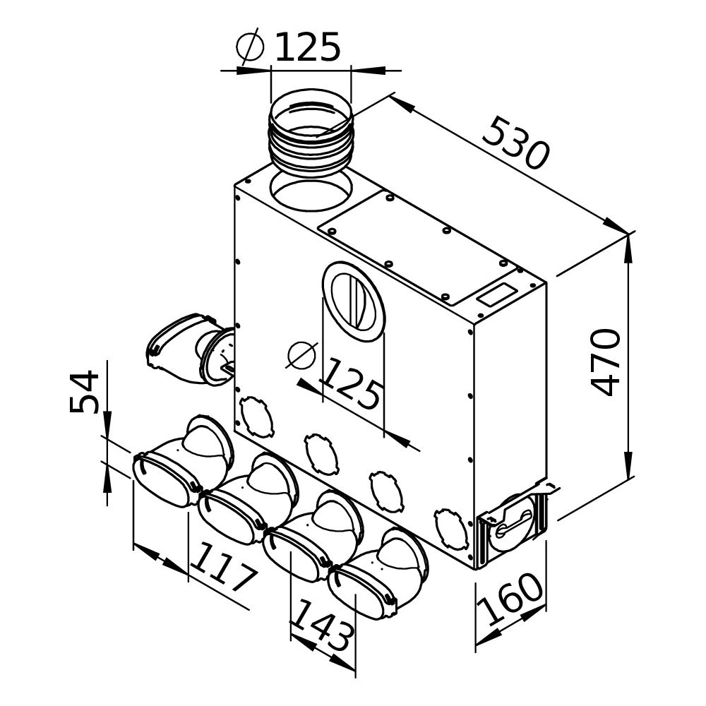 Helios FlexPipe Multi-Verteilerkasten FRS-MVK 4 und 1-51/125, 5 Einzelstutzen oval 51mm, ... HELIOS-03841 4010184038412 (Abb. 3)