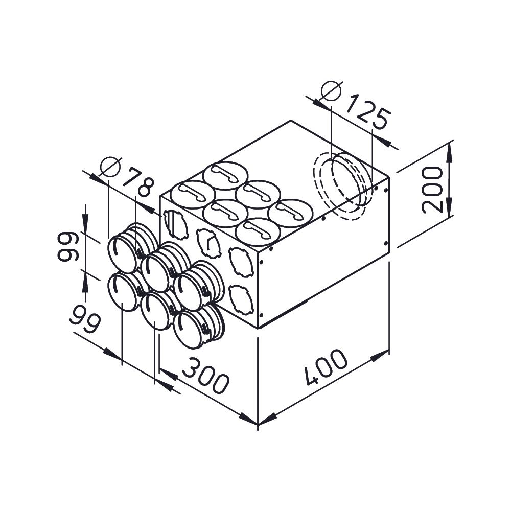 Helios FRS-VK 6-75/125 FlexPipe Verteilerkasten 6 Einzelstutzen rund 75, Anschluss DN 125... HELIOS-03846 4010184038467 (Abb. 2)