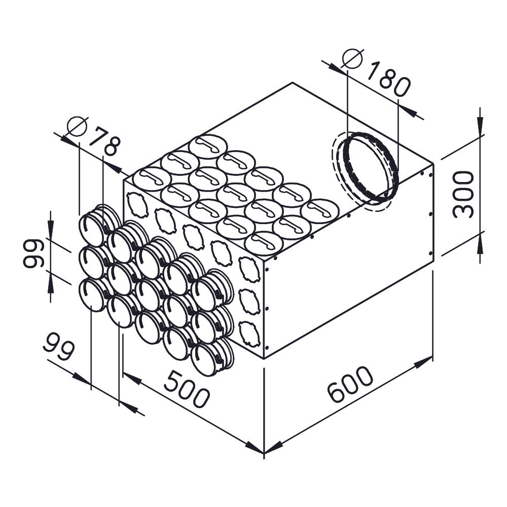 Helios FRS-VK 15-75/180 FlexPipe Verteilerkasten 15 Einzelstutzen rund DN 75, Anschluss D... HELIOS-03848 4010184038481 (Abb. 2)